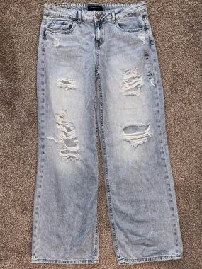 Aeropostale Baggy Light Blue Distressed Wide-Leg Jeans